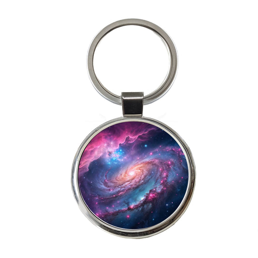Galaxy Nebula Outer Space Colorful Round Metal Keychain