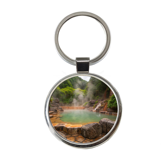 Geothermal Spa Misty Round Metal Keychain