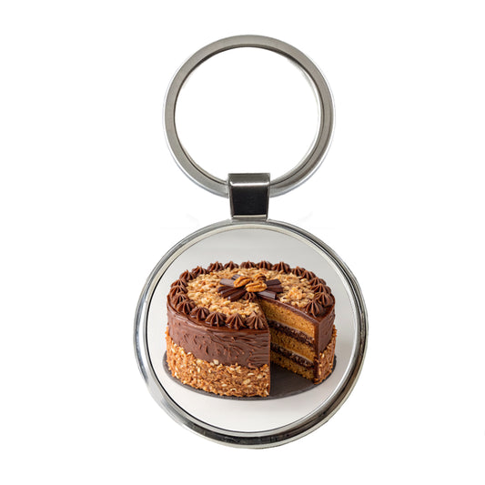 German Chocolate Cake Yummy Dessert Round Metal Keychain