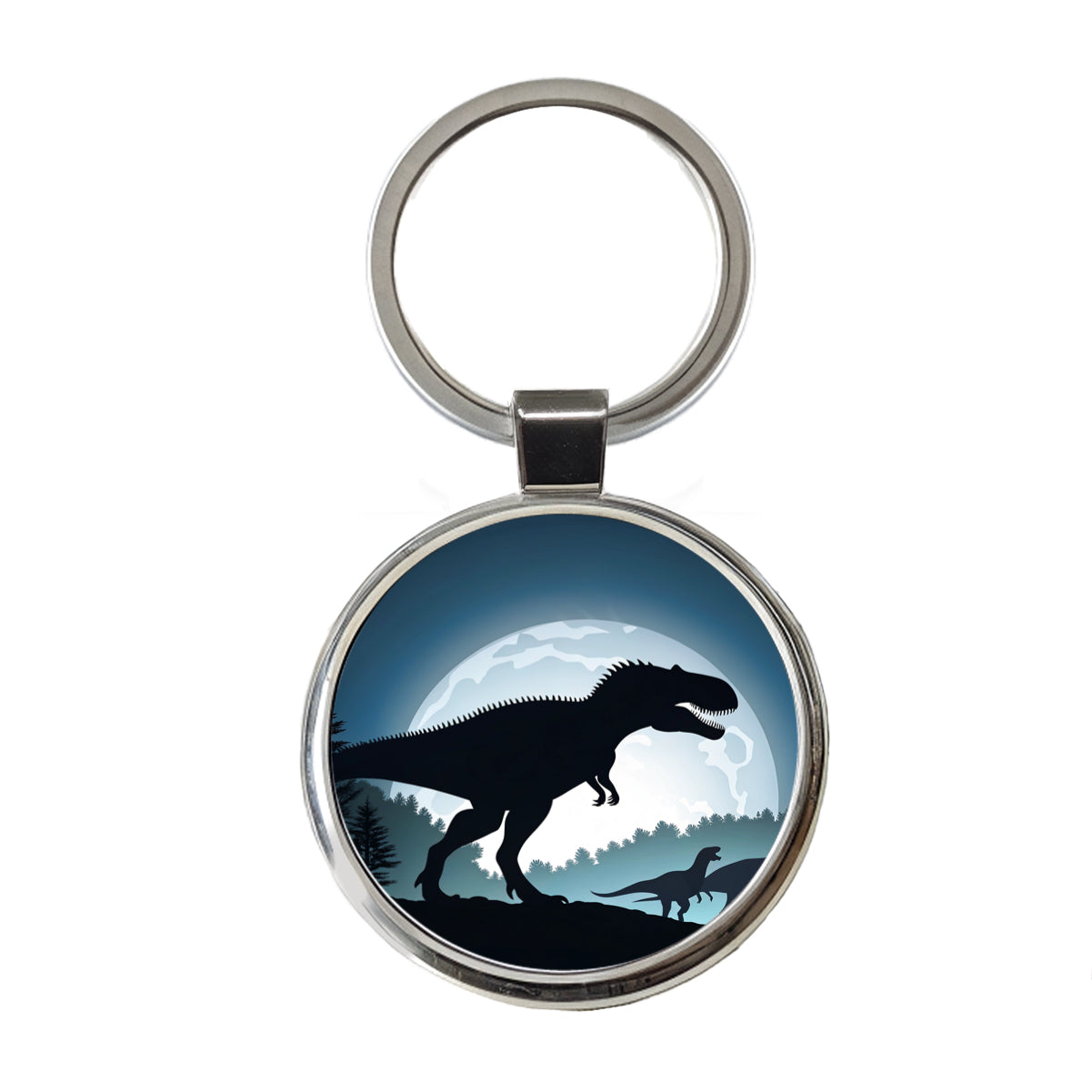 Giganotosaurus Silhouettes Dinosaurs Round Metal Keychain