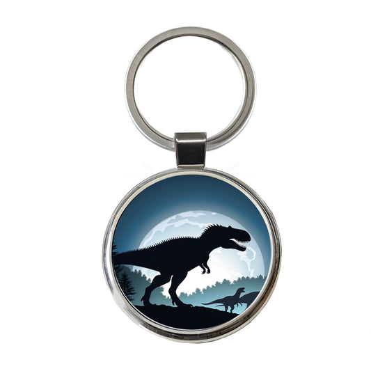 Giganotosaurus Silhouettes Dinosaurs Round Metal Keychain