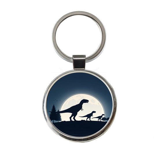 Giganotosaurus Silhouettes Walking Dinosaurs Round Metal Keychain