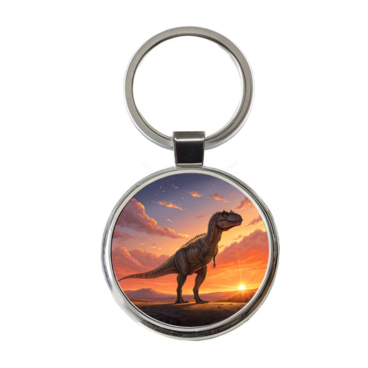 Giganotosaurus Sunset Dinosaur Round Metal Keychain
