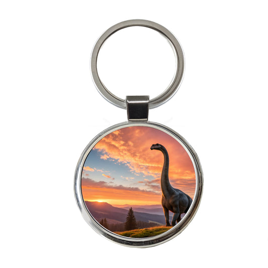 Gigantosaurus Sunset Dinosaur Sauropod Round Metal Keychain