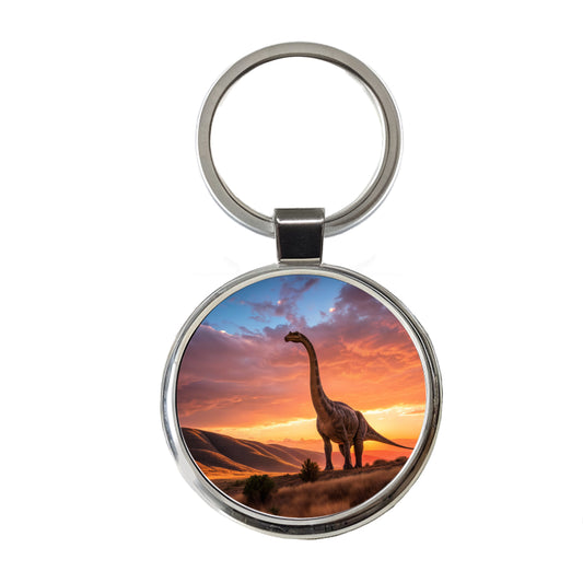 Gigantosaurus Sunset Hills Dinosaur Round Metal Keychain