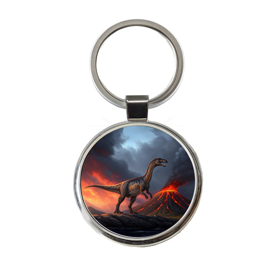 Gigantosaurus Volcano Dinosaur Sauropod Round Metal Keychain