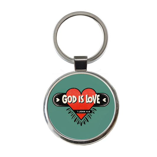 God Is Love Bible Verse Christian Round Metal Keychain