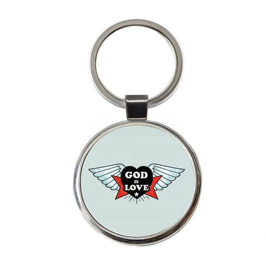 God Is Love Christian Bible Round Metal Keychain