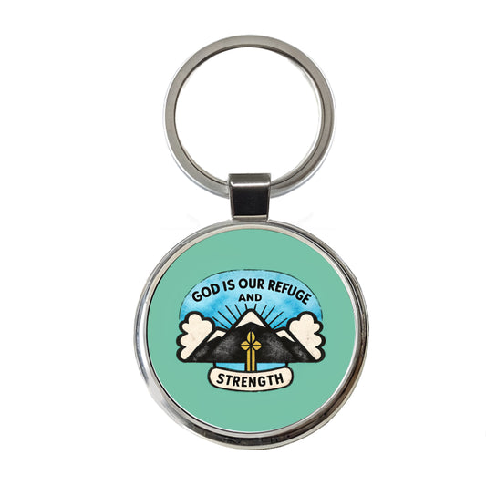 God Is Our Refuge And Strength Bible Verse Round Metal Keychain