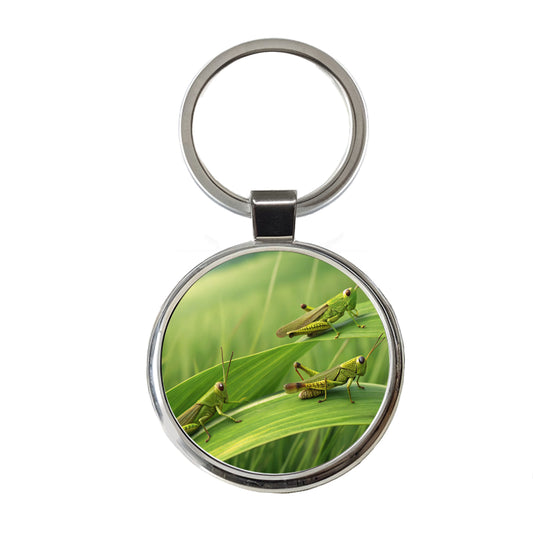 Grasshoppers On Grass Round Metal Keychain