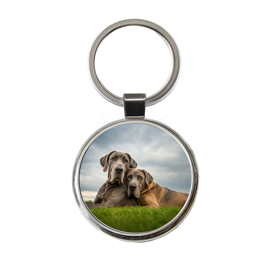 Great Danes In Love Friends Buddies Round Metal Keychain
