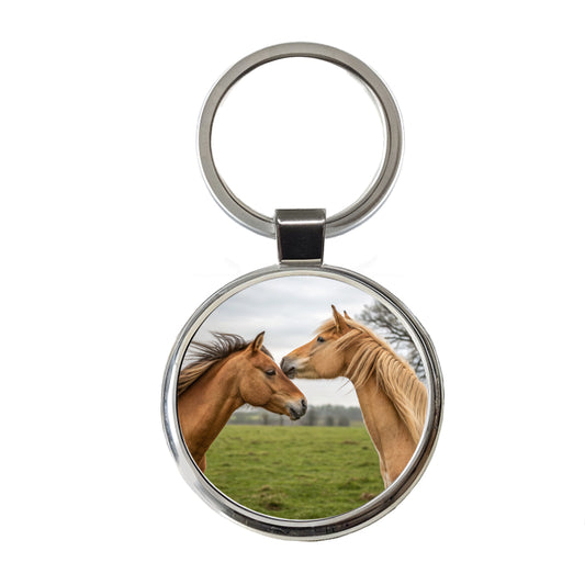Horses Love Friends Round Metal Keychain