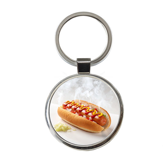 Hot Dog Ketchup Mustard Onions Round Metal Keychain