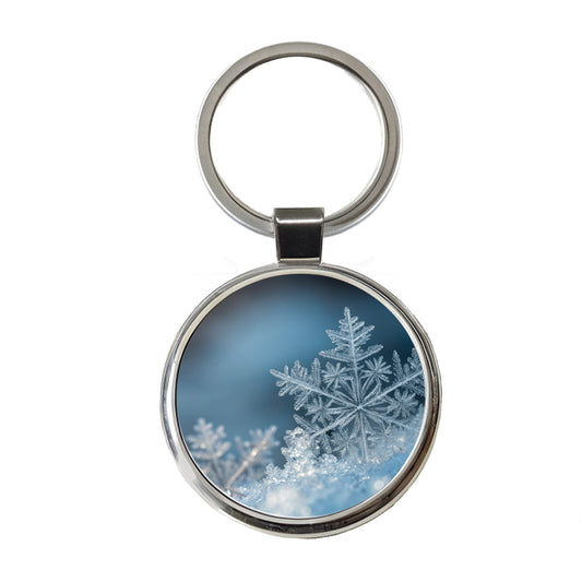Ice Crystals Close Up Icy Snowflake Round Metal Keychain