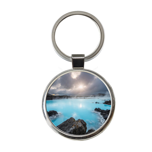 Iceland Blue Lagoon Beautiful Round Metal Keychain