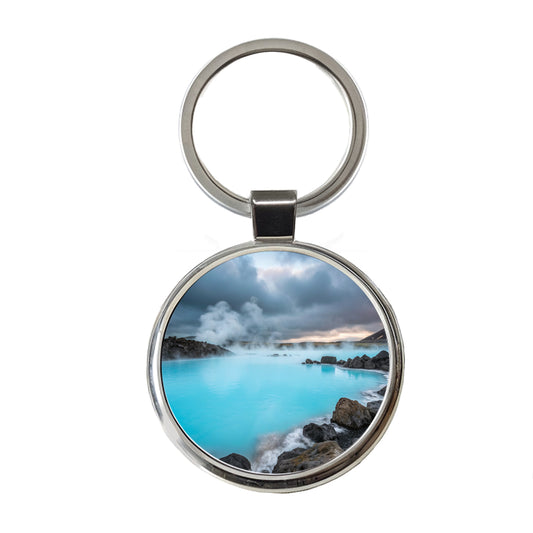 Iceland Blue Lagoon Stunning Round Metal Keychain