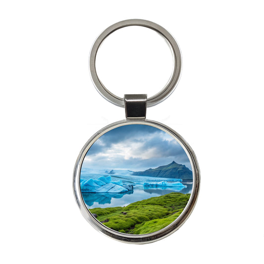 Iceland Nature Round Metal Keychain