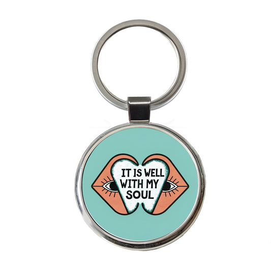 It Is Well With My Soul Bible Verse Round Metal Keychain
