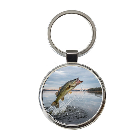 Largemouth Bass Fish Jumping Fishing Awesome Round Metal Keychain