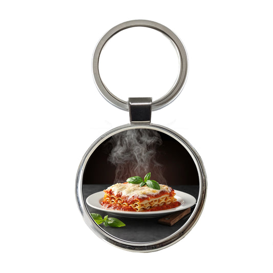 Lasagna Italian Pasta Round Metal Keychain