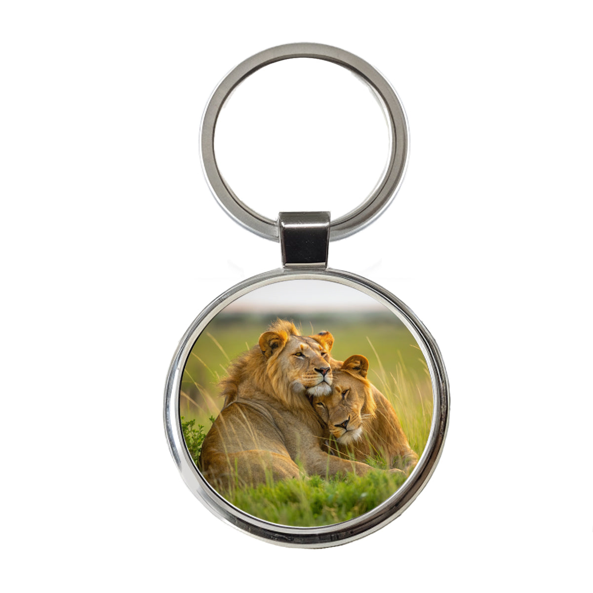 Lions Love Affection Round Metal Keychain