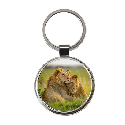 Lions Love Affection Round Metal Keychain