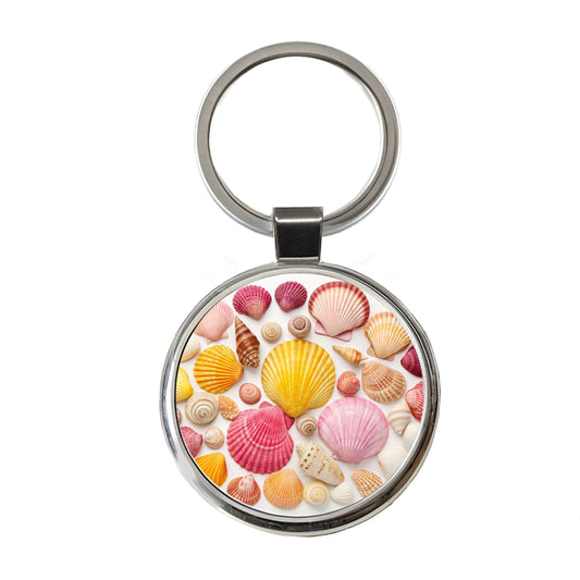 Lot Of Seashells Colorful Beautiful Round Metal Keychain