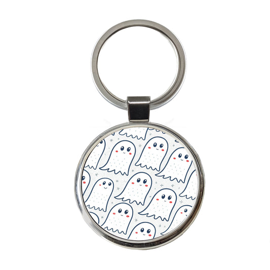 Lots Of Ghosts Halloween Round Metal Keychain