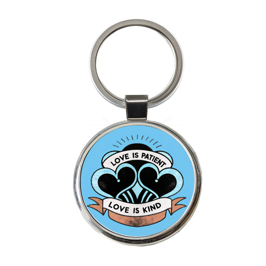 Love Is Patient Love Is Kind Bible Verse Round Metal Keychain