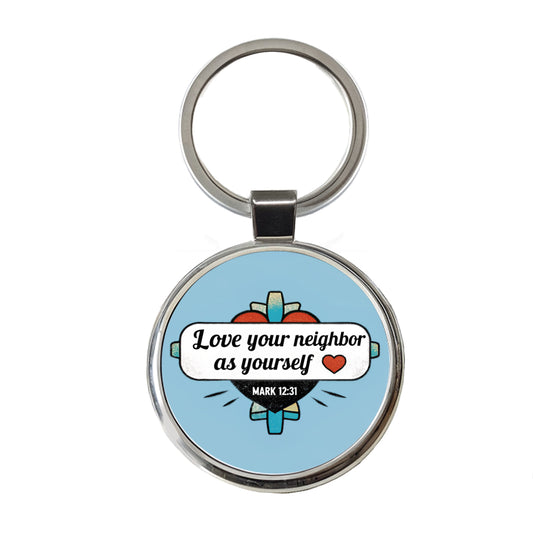 Love Your Neighbor As Yourself Mark Bible Verse Round Metal Keychain