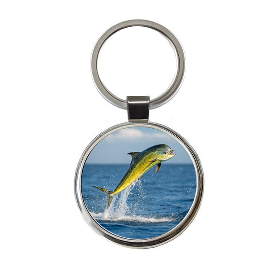 Mahi Mahi Fish Jumping Fishing Round Metal Keychain