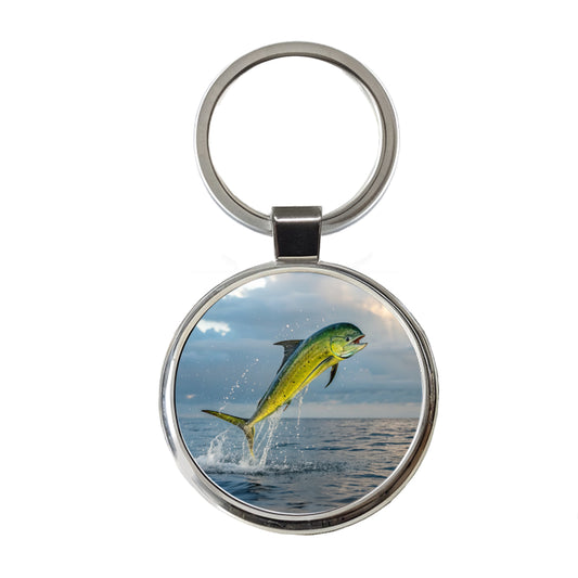 Mahi Mahi Fish Jumping Ocean Fishing Round Metal Keychain