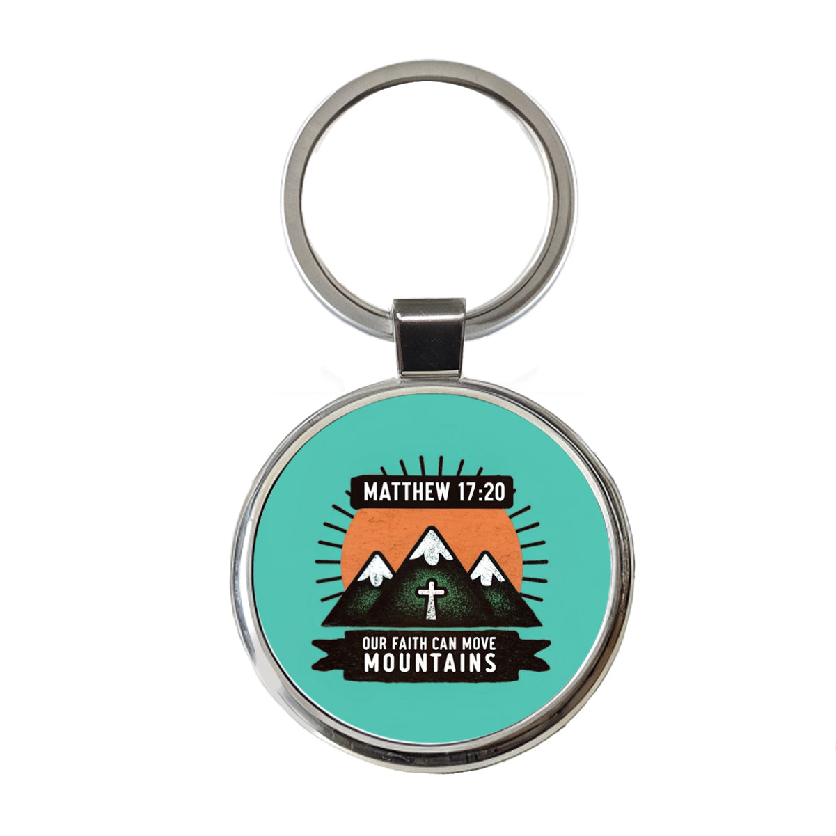 Matthew Our Faith Can Move Mountains Bible Verse Round Metal Keychain