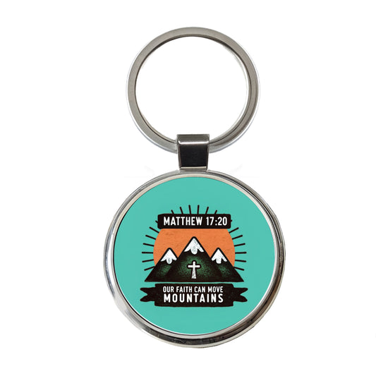 Matthew Our Faith Can Move Mountains Bible Verse Round Metal Keychain