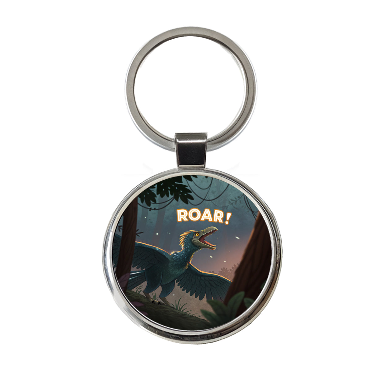 Microraptor Roar Dinosaur Round Metal Keychain