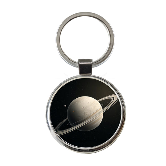 Minimal Planet Rings Space Saturn Round Metal Keychain