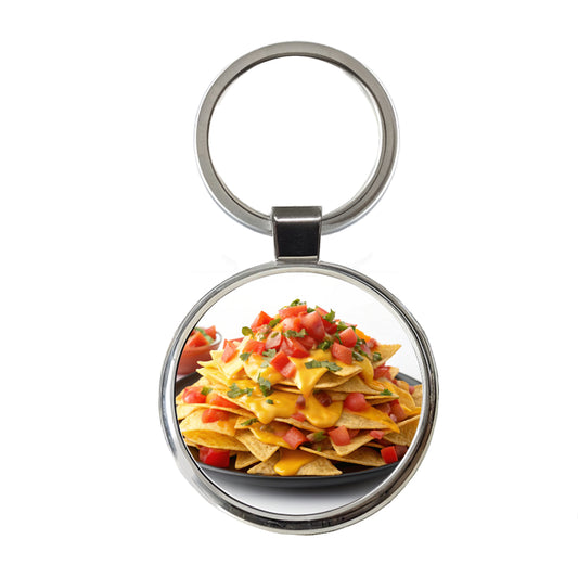 Nachos Plate Mexican Salsa Cheese Round Metal Keychain
