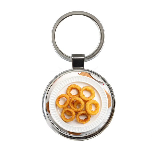 Onion Rings Plate Snack Round Metal Keychain
