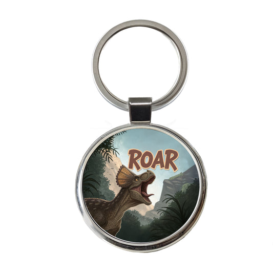 Pachycephalosaurus Roar Bold Dinosaur Round Metal Keychain