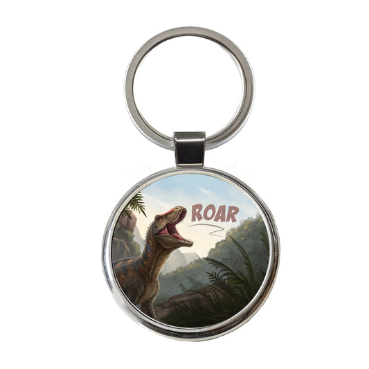 Pachycephalosaurus Roar Dinosaur Round Metal Keychain