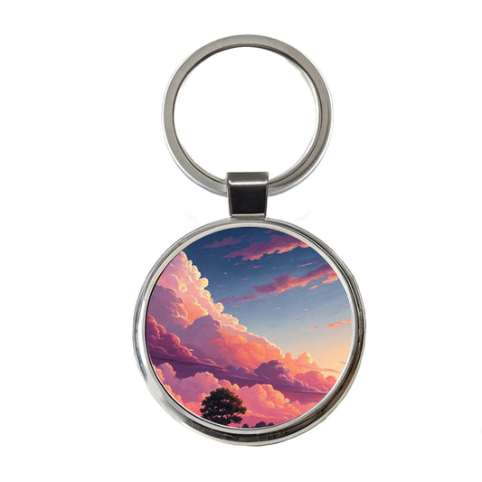 Painterly Sky Anime Clouds Round Metal Keychain