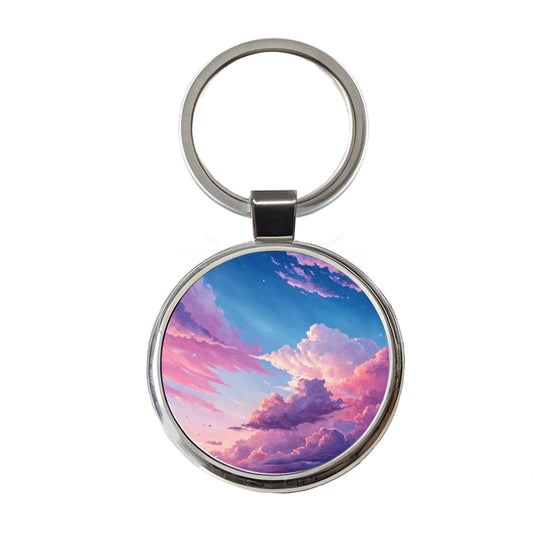 Painterly Sky Anime Round Metal Keychain