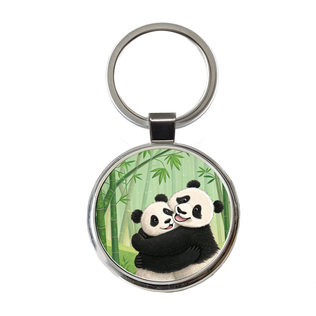 Pandas Hug Love Anniversary Round Metal Keychain