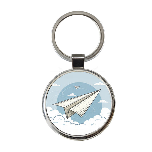 Paper Airplanes Flying Illustration Round Metal Keychain