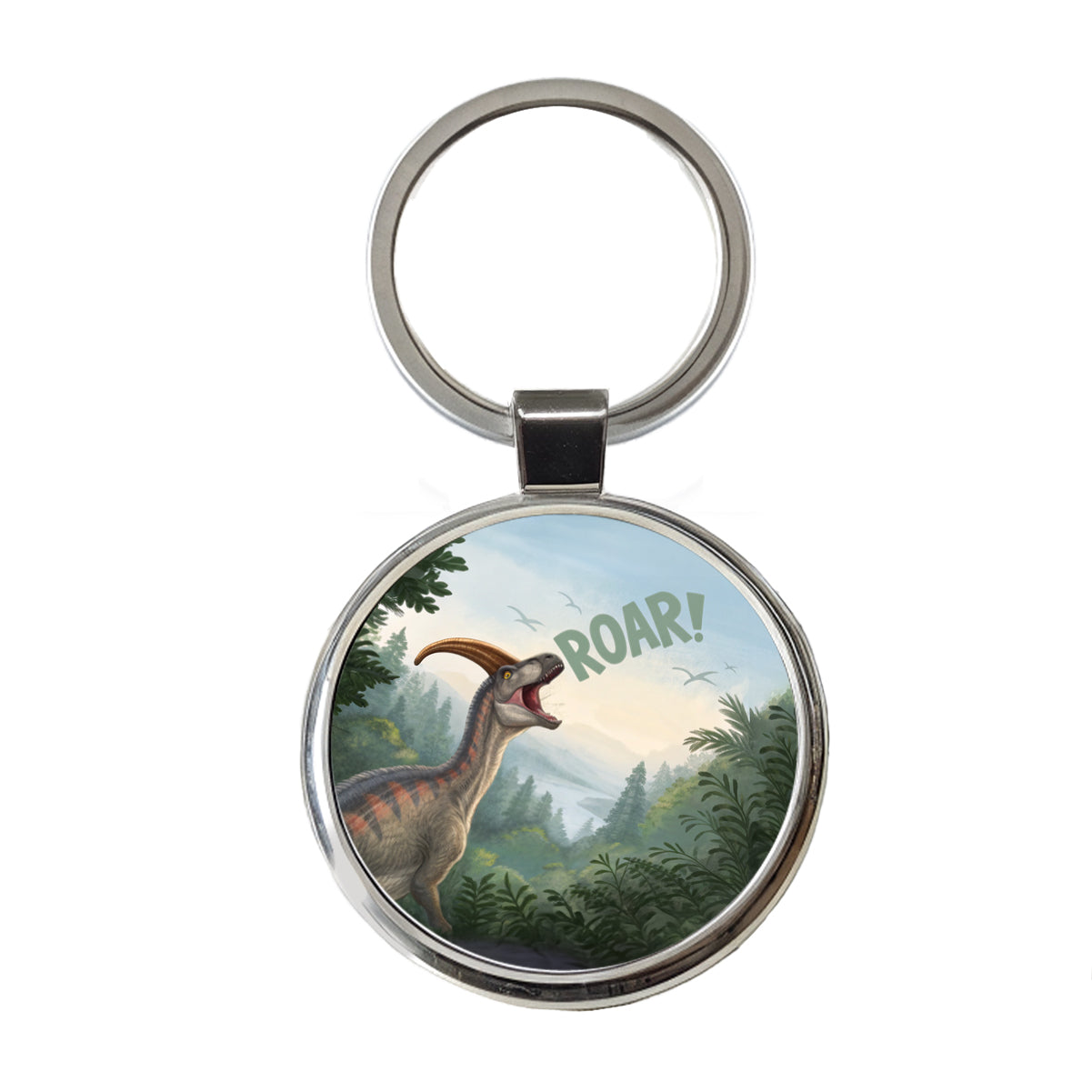 Parasaurolophus Roar Dinosaur Funny Round Metal Keychain