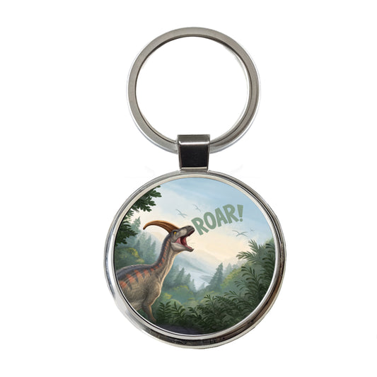 Parasaurolophus Roar Dinosaur Funny Round Metal Keychain