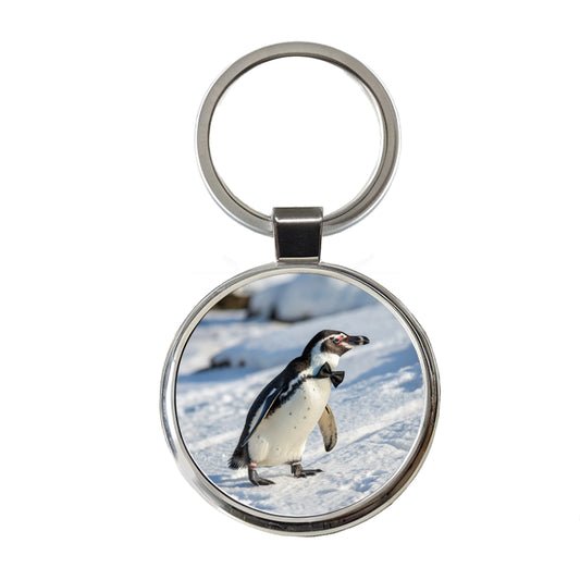 Penguin Wearing Bow Tie Funny Round Metal Keychain