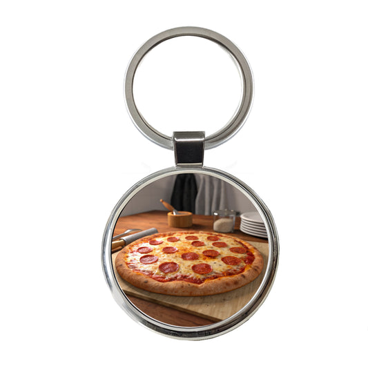 Pepperoni Pizza Yummy Dinner Round Metal Keychain