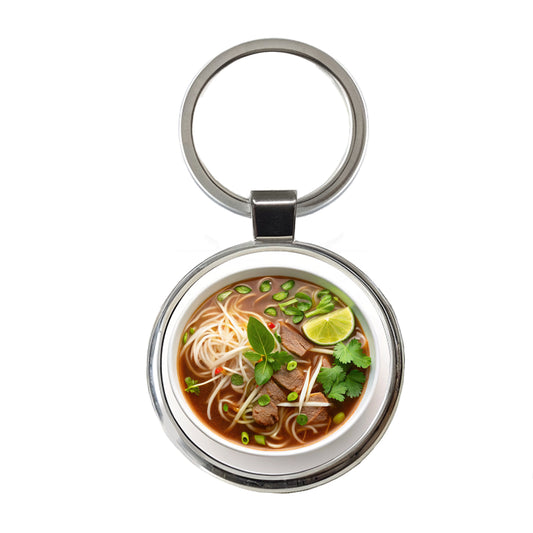 Pho Vietnamese Soup Bowl Round Metal Keychain