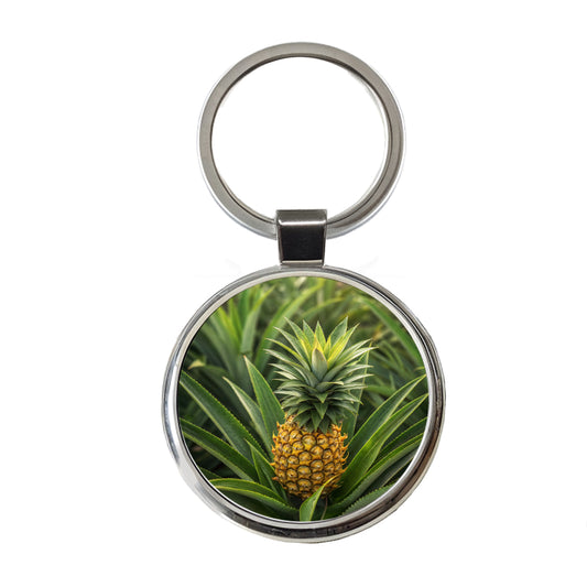 Pineapple Plant Round Metal Keychain